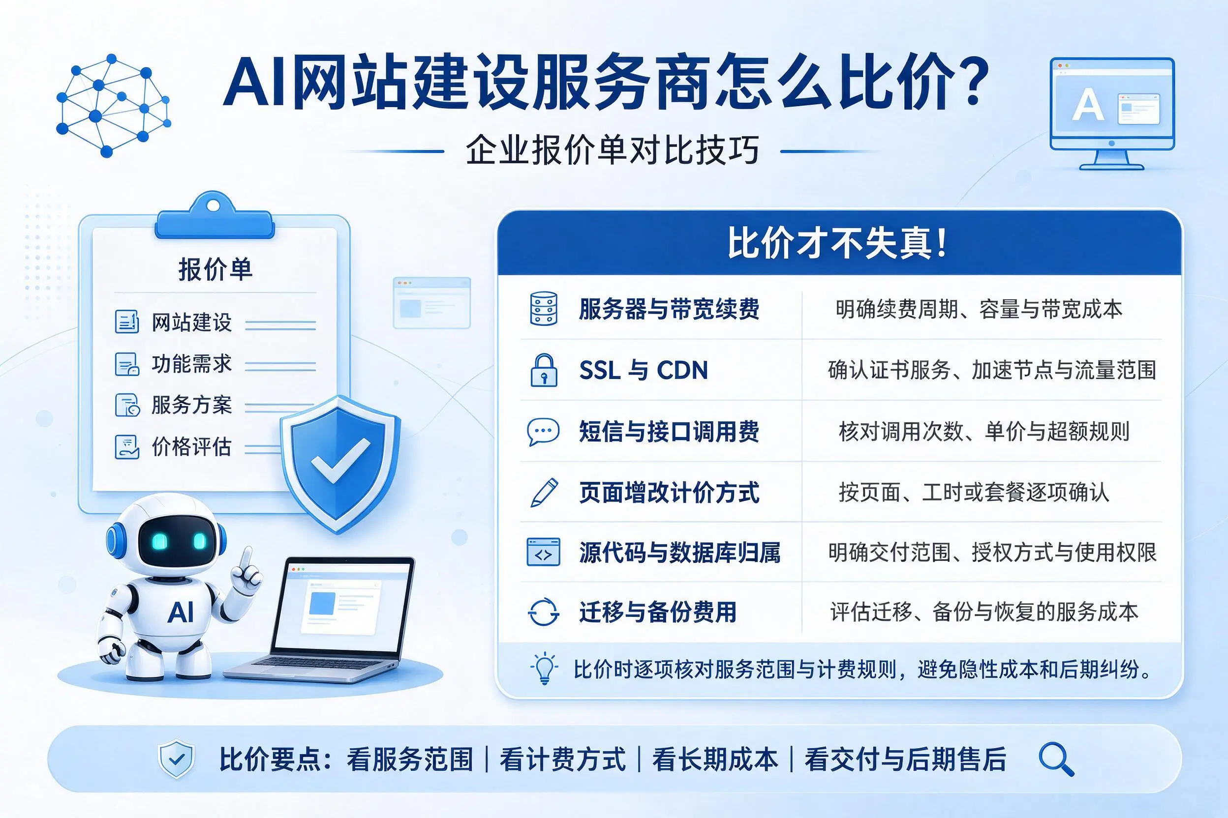AI网站建设服务商怎么比价？晋城企业报价单对比技巧