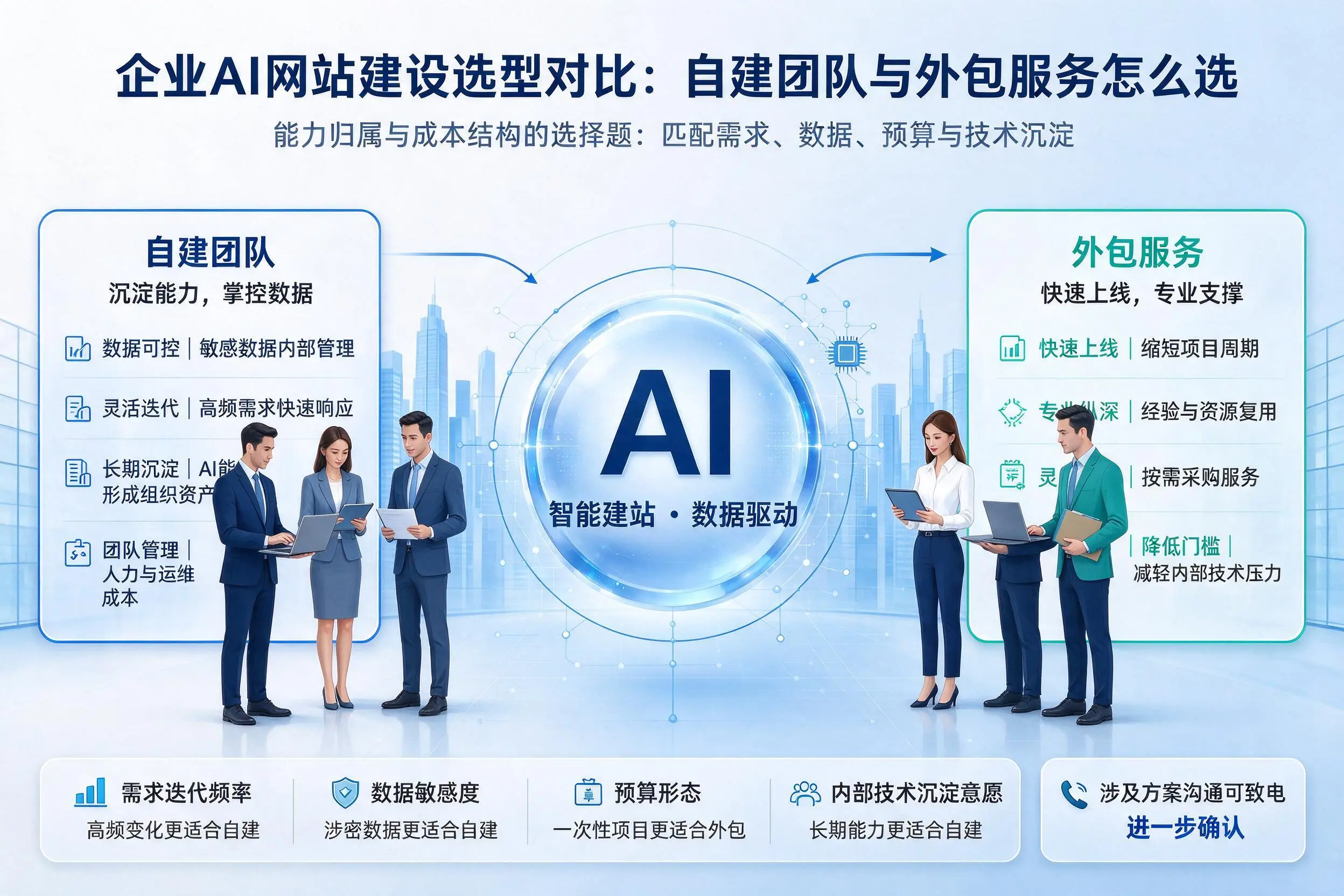 晋城企业AI网站建设选型对比:自建团队与外包服务怎么选